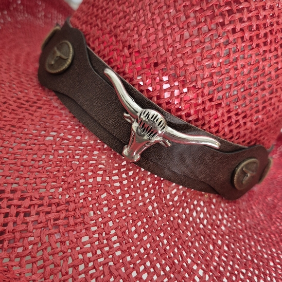 Scala Red Western Straw Hat Country Western Coastal Cowgirl - OSFA - Picture 6 of 10